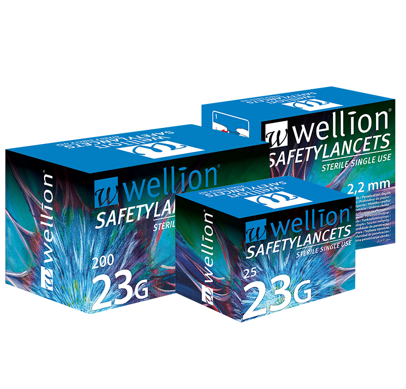 Wellion Safetylancets 23G - Ideal bei Sehproblemen, verminderter Feinmotorik und für ältere Menschen. Schnelle und einfache Handhabung. Sanft und sicher. Minimierte Schmerzen durch ultra-scharfe Nadel. Perfekt für medizinisches Fachpersonal, Krankenhäuser und Pflegeheime. Steril und Vermeidung von Stichverletzungen. Foto