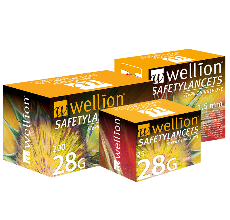 Wellion Safetylancets 28G - Ideal bei Sehproblemen, verminderter Feinmotorik und für ältere Menschen. Schnelle und einfache Handhabung. Sanft und sicher. Minimierte Schmerzen durch ultra-scharfe Nadel. Perfekt für medizinisches Fachpersonal, Krankenhäuser und Pflegeheime. Steril und Vermeidung von Stichverletzungen. Foto